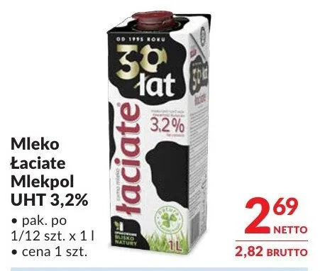 Mleko Łaciate Mlekpol UHT 3,2% promocja w Makro