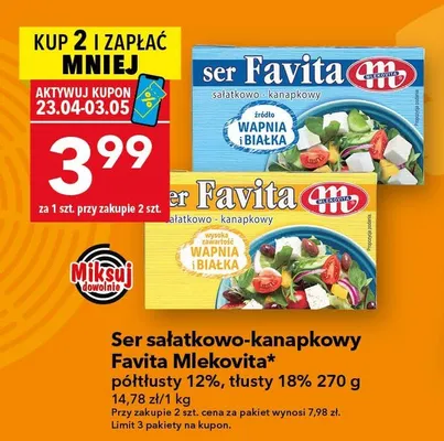 Ser sałatkowo-kanapkowy półtłusty 12%, tłusty 18% promocja w LEWIATAN