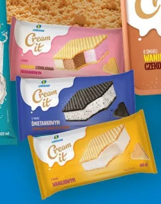 Lody sandwich śmietankowe z kawałkami czekolady Cream it promocja w LEWIATAN