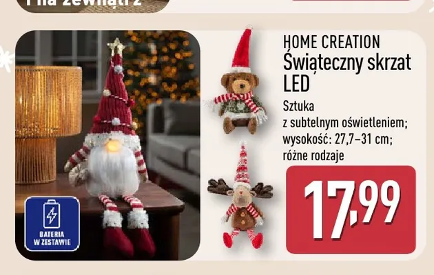 Świąteczny skrzat LED Home Creation promocja w Aldi