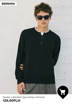 Sweter z dekoltem typu henley i kontrast Bershka promocja w Bershka