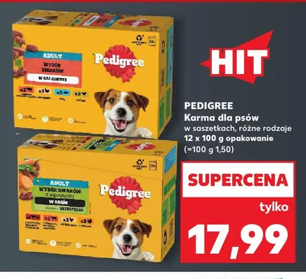 Karma dla psów w saszetkach Pedigree Adult wybór smaków w galaretce 12-pak promocja w Kaufland