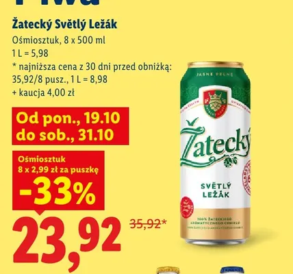 Piwo Žatecký Světlý Ležák 8-pak promocja w Lidl