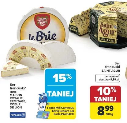 Ser francuski Brie Maison Rosalie, Ermitage, Coeur de Lion promocja w Carrefour Market