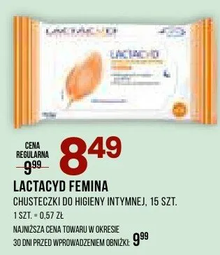 Chusteczki do higieny intymnej Lactacyd Femina promocja w Drogerie Natura
