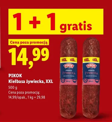 Kiełbasa żywiecka XXL Pikok promocja w Lidl