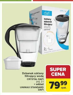 Dzbanek szklany filtrujący wodę DAFI CRYSTAL 2l + wkład UNIMAX STANDARD DAFI promocja w Carrefour