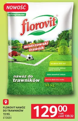 Nawóz FLOROVIT do trawników mistrzowski trawnik 15 kg promocja w Selgros