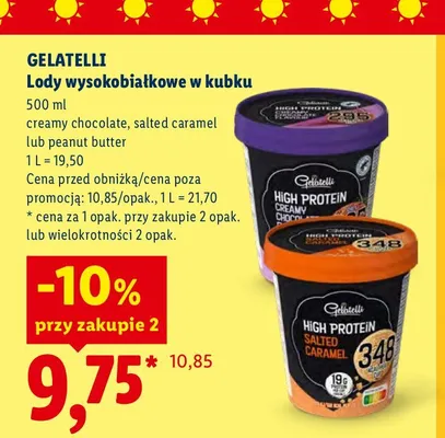 Lody wysokobiałkowe w kubku Gelatelli peanut butter promocja w Lidl