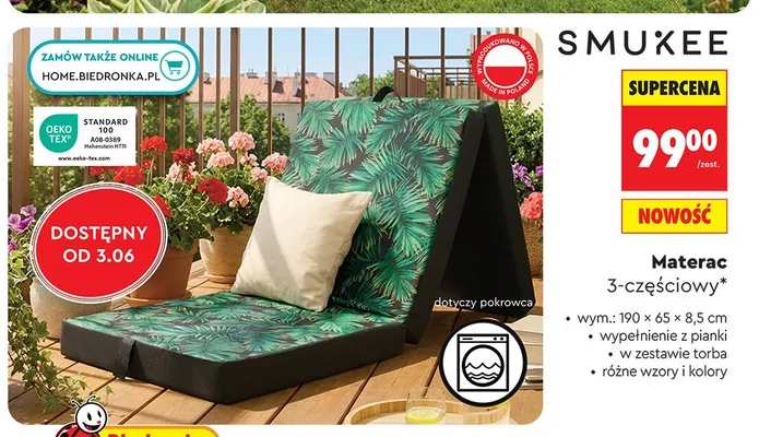 Materac 3-częściowy Smukee 190x65x8,5cm promocja w Biedronka