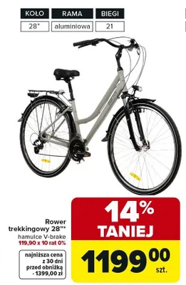 Rower trekkingowy 28" hamulce V-brake promocja w Carrefour