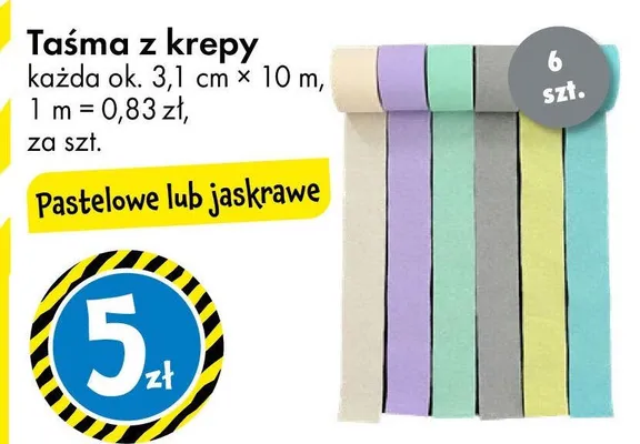 Taśma z krepy pastelowe lub jaskrawe promocja w Tedi
