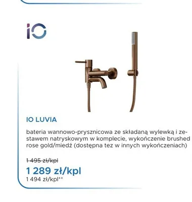 Bateria wannowo-prysznicowa iO Luvia brushed rose gold miedź promocja w Blu Salony Łazienek
