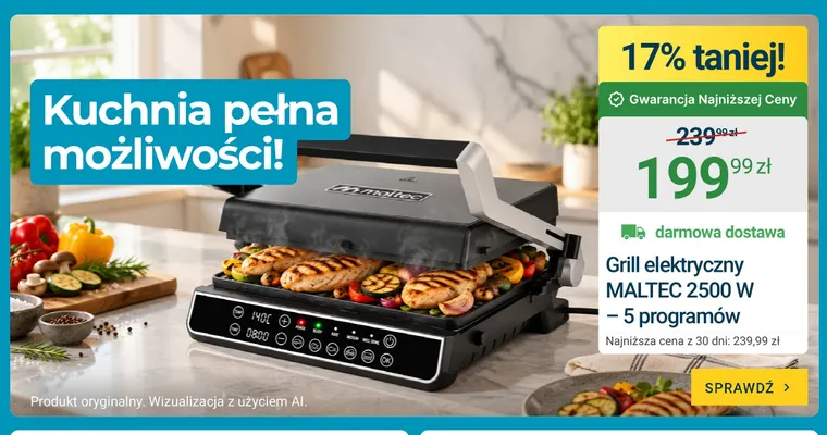 Grill elektryczny Maltec 5 programów promocja w ERLI