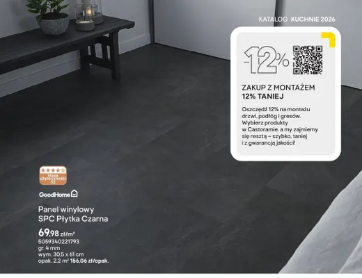 Panel winylowy SPC Płytka Czarna GoodHome gr. 4mm wym. 30,5x61cm promocja w Castorama