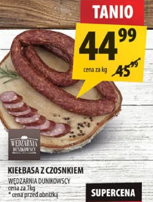 Kiełbasa z czosnkiem Wędzarnia Dunikowscy promocja w Arhelan