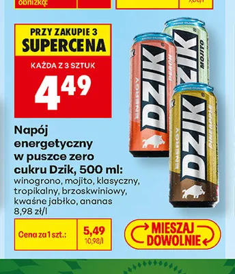 Napój energetyczny w puszce zero cukru Dzik klasyczny promocja w Biedronka