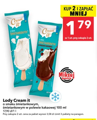 Lody Cream it o smaku śmietankowym w polewie kakaowej promocja w LEWIATAN