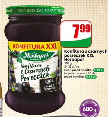 Konfitura z czarnych porzeczek XXL Herbapol promocja w Dino