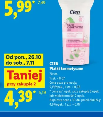 Płatki kosmetyczne Cien promocja w Lidl