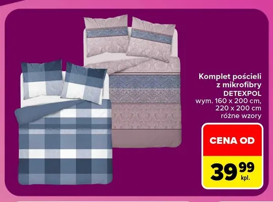Komplet pościeli z mikrofibry Detexpol 220x200 cm promocja w Carrefour