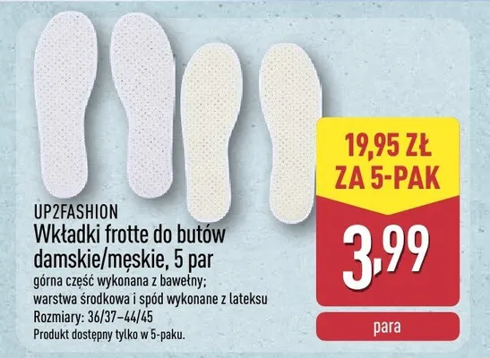Wkładki frotte do butów męskie Up2Fashion promocja w Aldi
