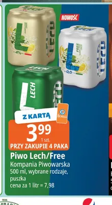 Piwo bezalkoholowe Lech Free puszka 500ml promocja w Leclerc