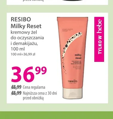 Kremowy żel do oczyszczania i demakijażu Milky Reset Resibo promocja w Hebe
