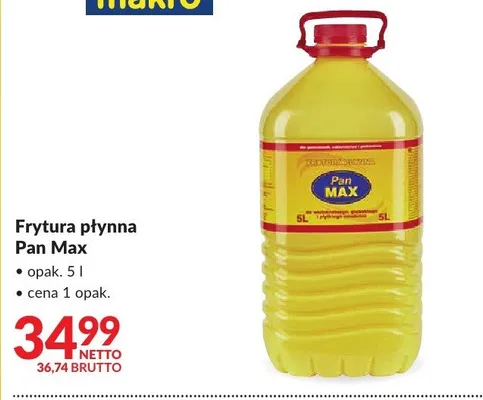 Olej frytura płynna Pan Max promocja w Makro