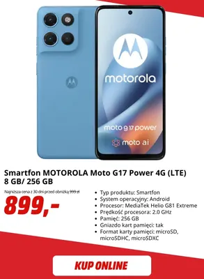 Smartfon Motorola Moto G17 Power 4 g (LTE) 8 GB/ 256 Gb promocja w Media Markt