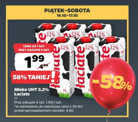 Mleko UHT Łaciate 3,2% promocja w Netto