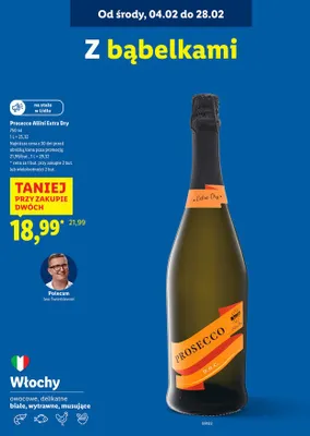 Prosecco Extra Dry białe wytrawne promocja w Lidl