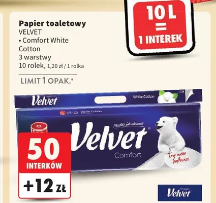 Papier toaletowy Comfort White Cotton 3 warstwy Velvet promocja w Intermarche