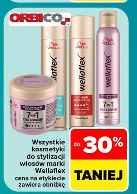 Kosmetyki do stylizacji włosów marki Wellaflex promocja w Carrefour
