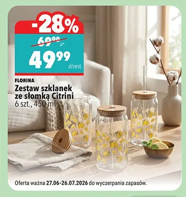 Zestaw szklanek ze słomką Citrini Florina 6-pak 450 ml promocja w Biedronka