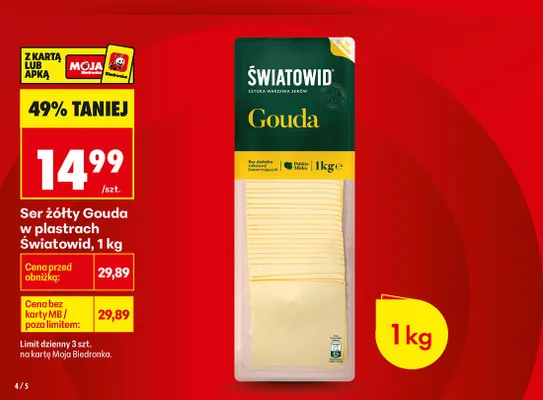 Ser żółty Gouda w plastrach Światowid promocja w Biedronka