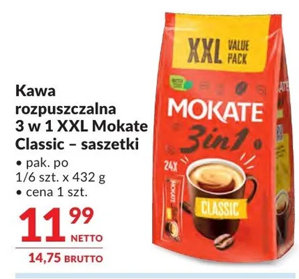 Kawa rozpuszczalna 3 w 1 XXL Mokate Classic saszetki promocja w Makro