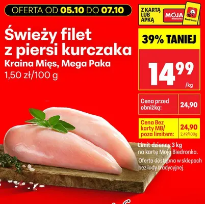 Świeży filet z piersi kurczaka Kraina Mięs Mega Paka promocja w Biedronka
