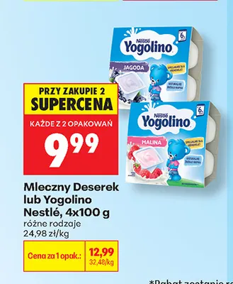 Mleczny deserek Yogolino Nestlé jagoda 4-pak promocja w Biedronka
