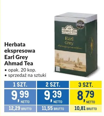 Herbata ekspresowa Earl Grey Ahmad Tea promocja w Makro