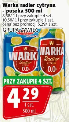 Piwo Warka radler cytryna puszka Grupa Żywiec promocja w Prim Market