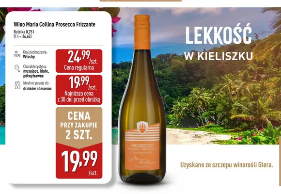 Wino Mario Collina Prosecco Frizzante promocja w Aldi