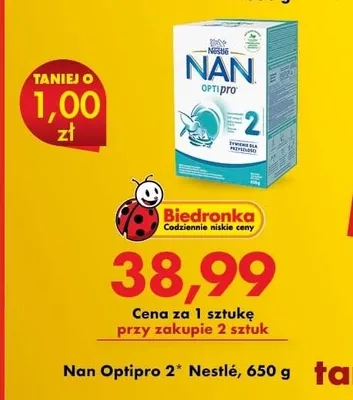Mleko następne NAN Optipro 2 Nestlé promocja w Biedronka