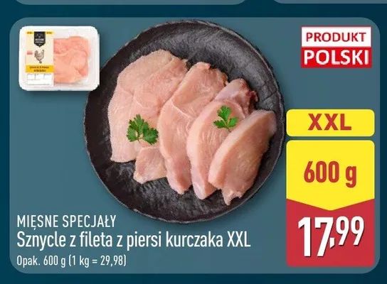 Sznycle z fileta z piersi kurczaka XXL Mięsne Specjały promocja w Aldi