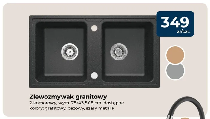 Zlewozmywak granitowy 2-komorowy 78x43,5x18cm promocja w PSB Mrówka