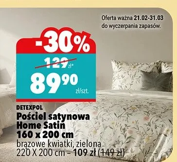 Pościel satynowa Home Satin 160 x 200cm brązowe kwiatki, zielona 220 x 200cm - 109zł (149zł) promocja w Biedronka