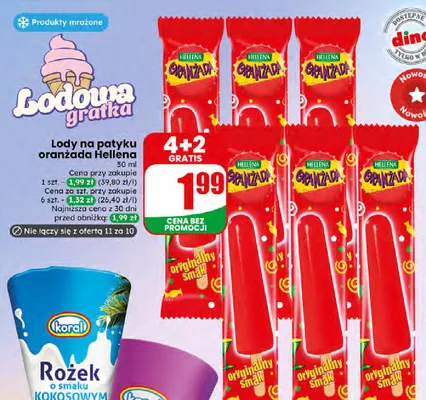 Lody na patyku oranżada Hellena promocja w Dino