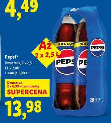 Napój gazowany Pepsi 2 x 2,5l promocja w Lidl