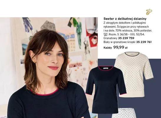 Sweter z delikatnej dzianiny biały w granatowe kropki promocja w Tchibo