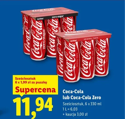 Napój gazowany Coca-Cola Zero 6-pak 330 ml promocja w Lidl